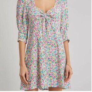Rixo Larissa Bow Detailed Floral Print Crepe Mini Dress In Pink Size 6